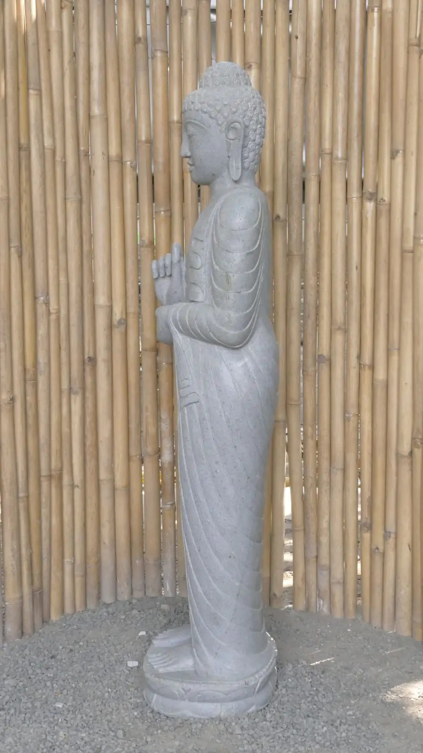  Product image 5 of the product “Standing Buddha made of Riverstone in Dharmachakra position - gesture of wheel of the teaching of Dharma. About 153cm height. ”